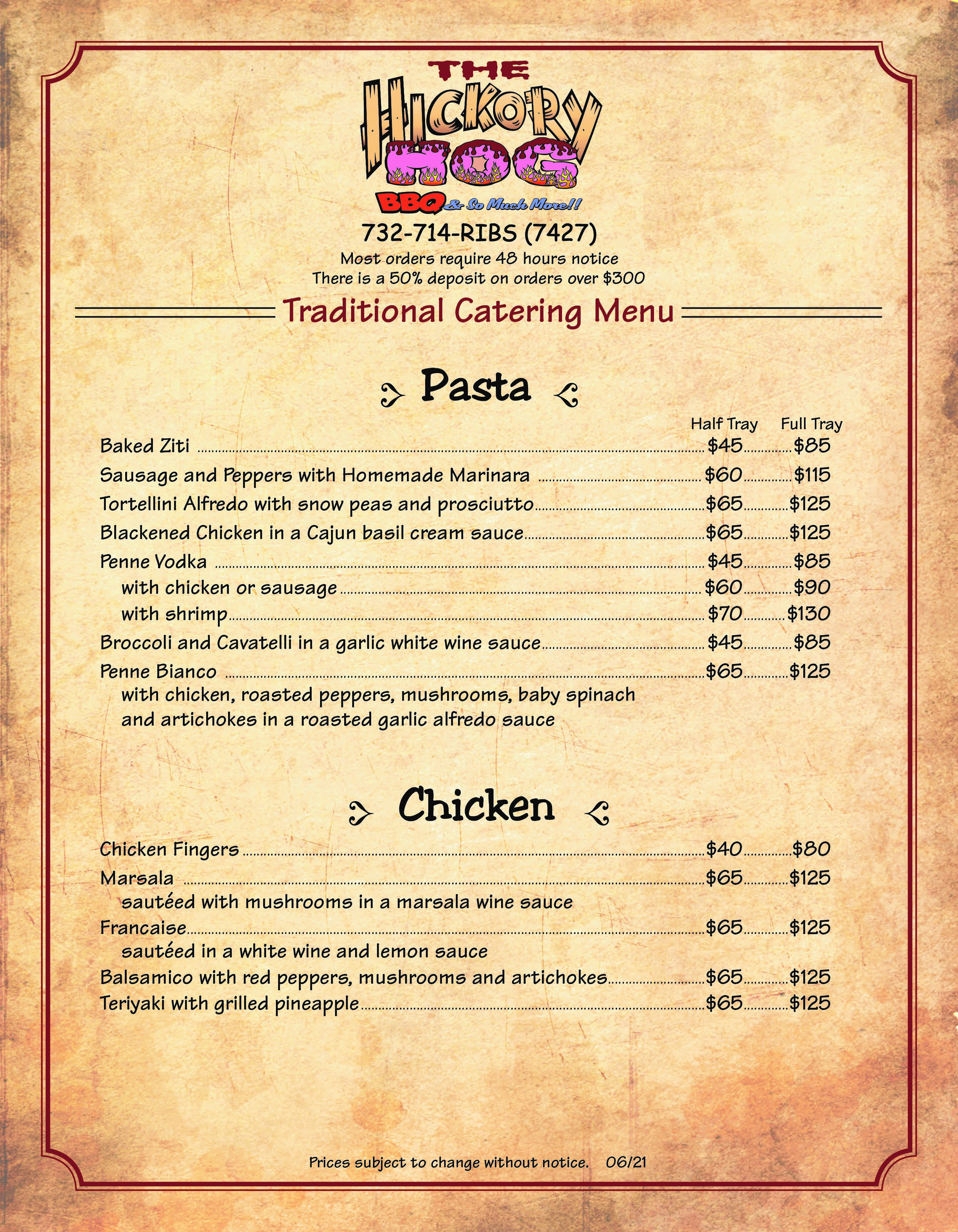 The Best Catering In NJ Hickory Hog Catering Menu